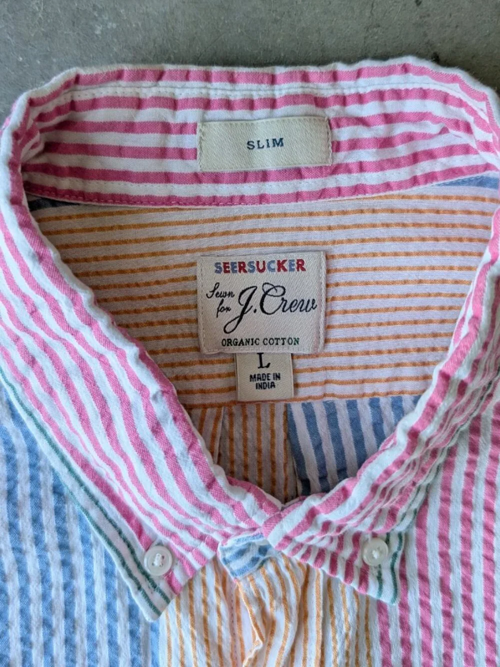 J. Crew Slim Fit Seersucker Shirt in Awning Stripe Multi Button Down Shirt large